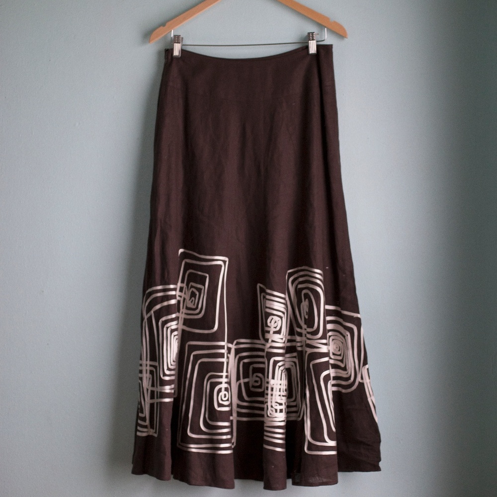 Carlisle 100% Linen Brown A-Line Skirt